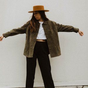 oversized leather green jacket